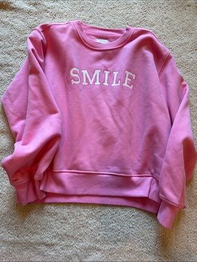 Kids Pink 'SMILE' Crewneck Sweatshirt - Cozy Pullover